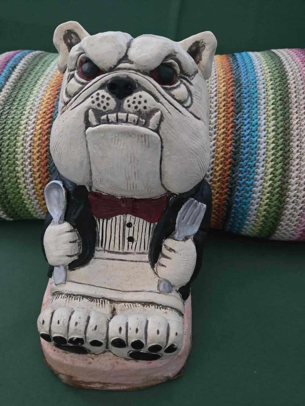 2002 Telle M. Stein Bulldog Figurine with Spoon and Fork